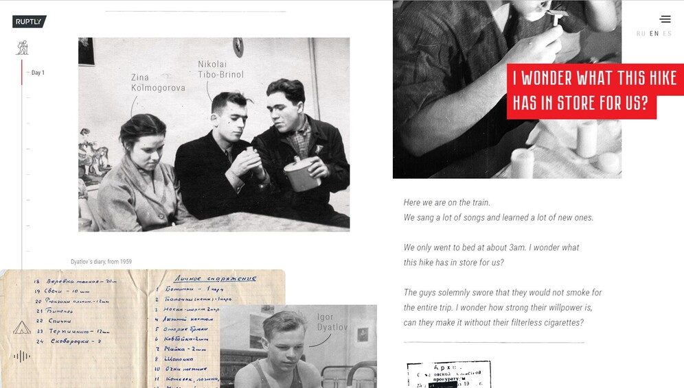 Dyatlov Group's Journal Ruptly immersive website